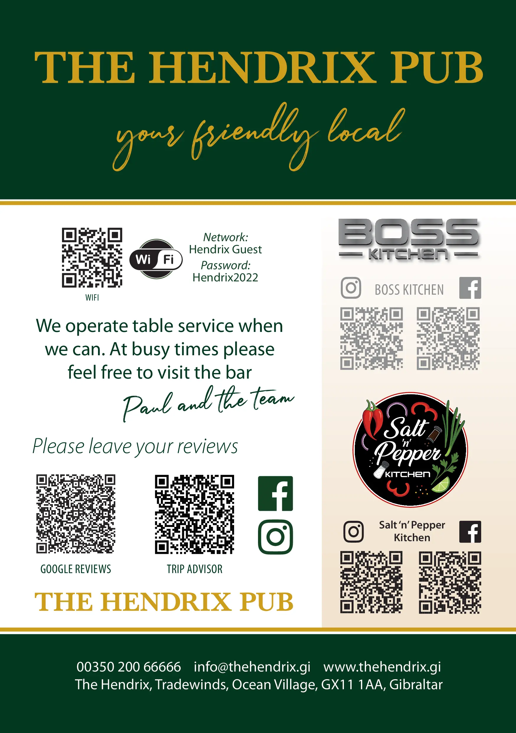 The rear side of The Hendrix menu